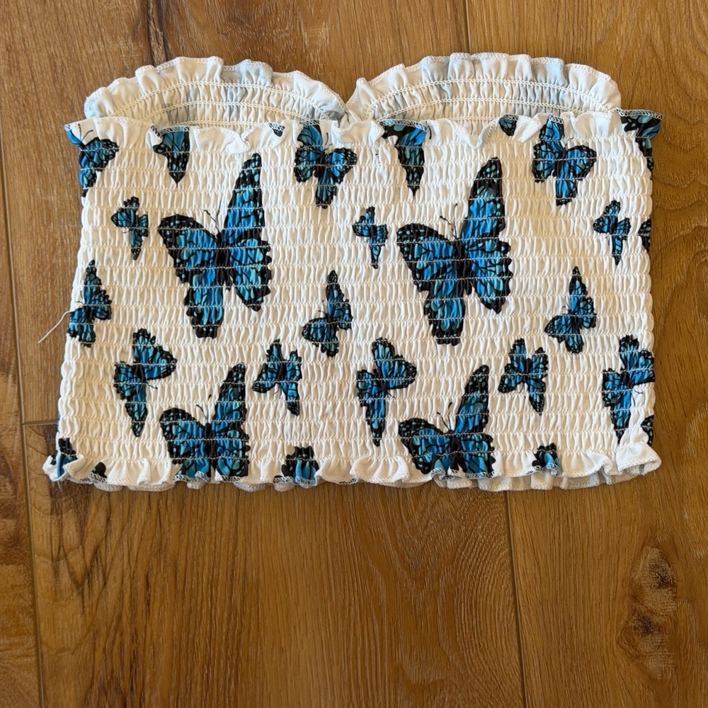 Rue21 Blue Butterfly Crop Top - Picture 2 of 3
